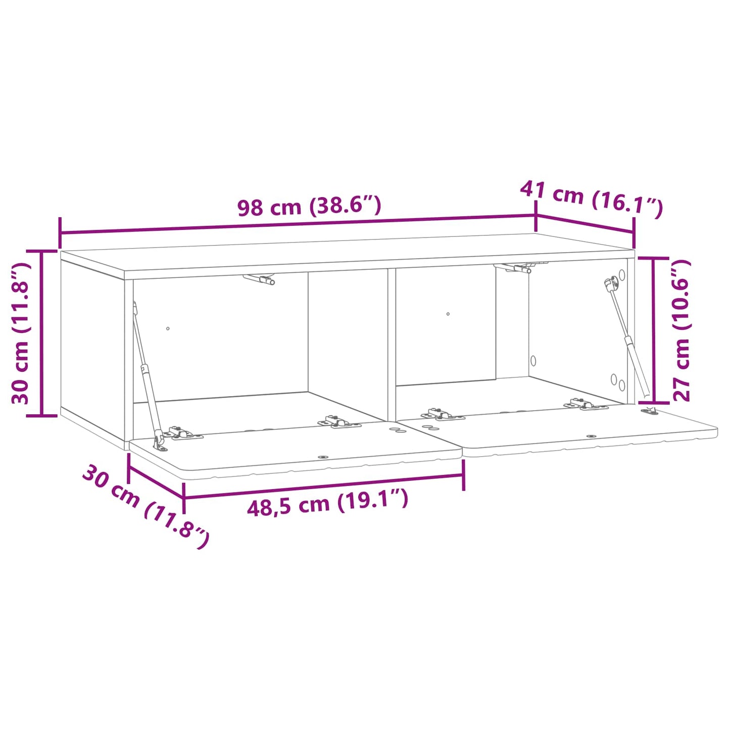 Wandmontierter TV-Schrank 98 x 41 x 30 cm Betongrau