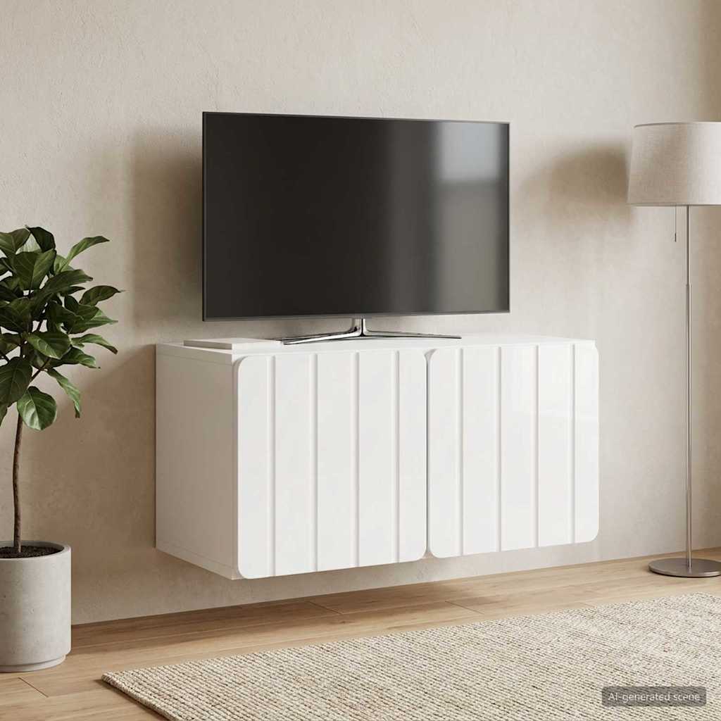 Wandmontierter TV-Schrank 59,5 x 31 x 30 cm Hochglanz Weiß