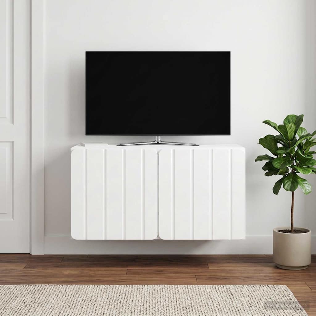 Wandmontierter TV-Schrank 59,5 x 31 x 30 cm Hochglanz Weiß