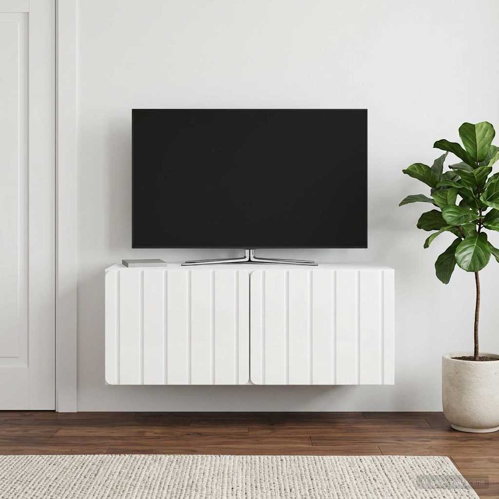 Wandmontierter TV-Schrank 78,5 x 31 x 30 cm Hochglanz Weiß