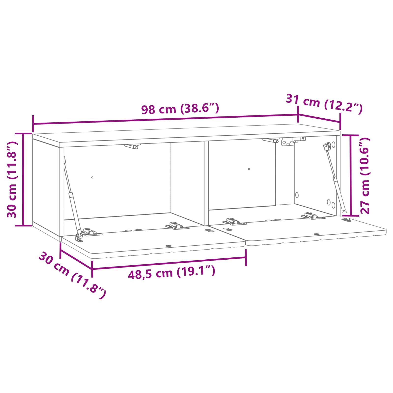 Wandmontierter TV-Schrank 98 x 31 x 30 cm Schwarz Holzwerkstoff