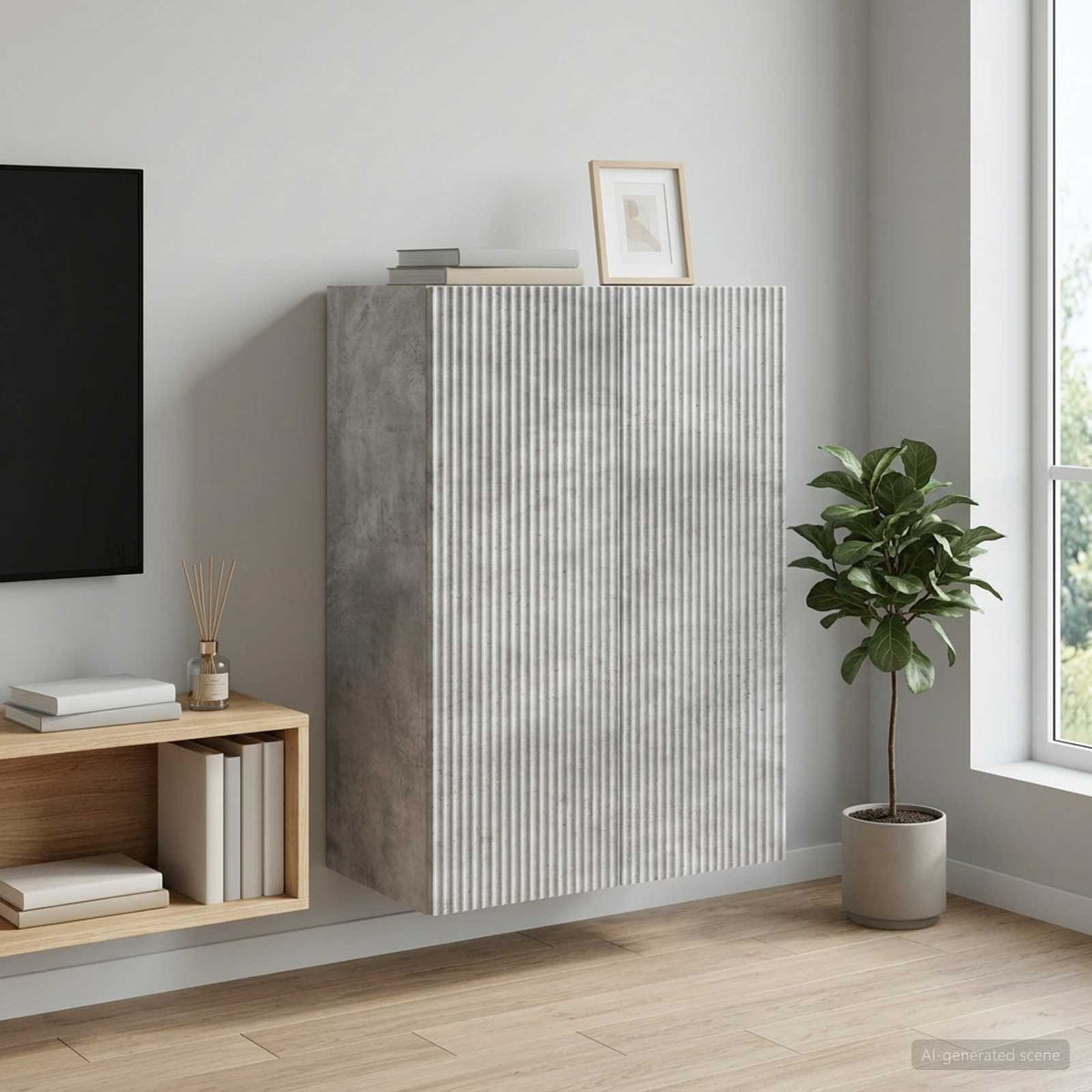 Wandschrank 66 x 34,5 x 90 cm Holzwerkstoff Betongrau