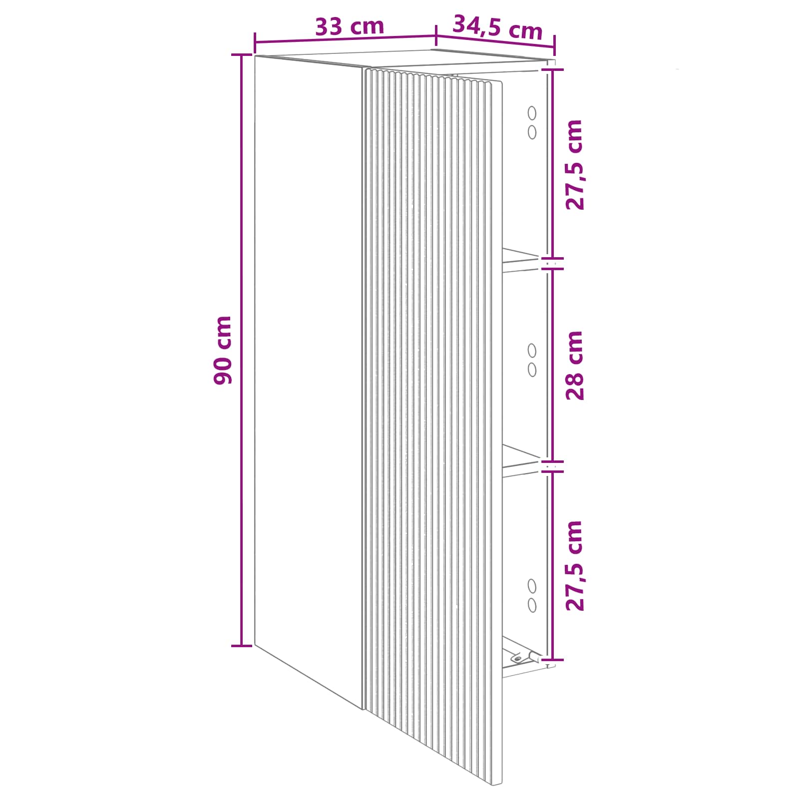 Wandschrank 33 x 34,5 x 90 cm Holzwerkstoff Betongrau