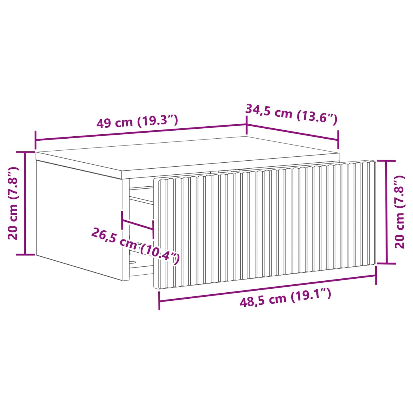Wandmontierter Nachttisch 2 Stk. Betongrau 49 x 34,5 x 20 cm