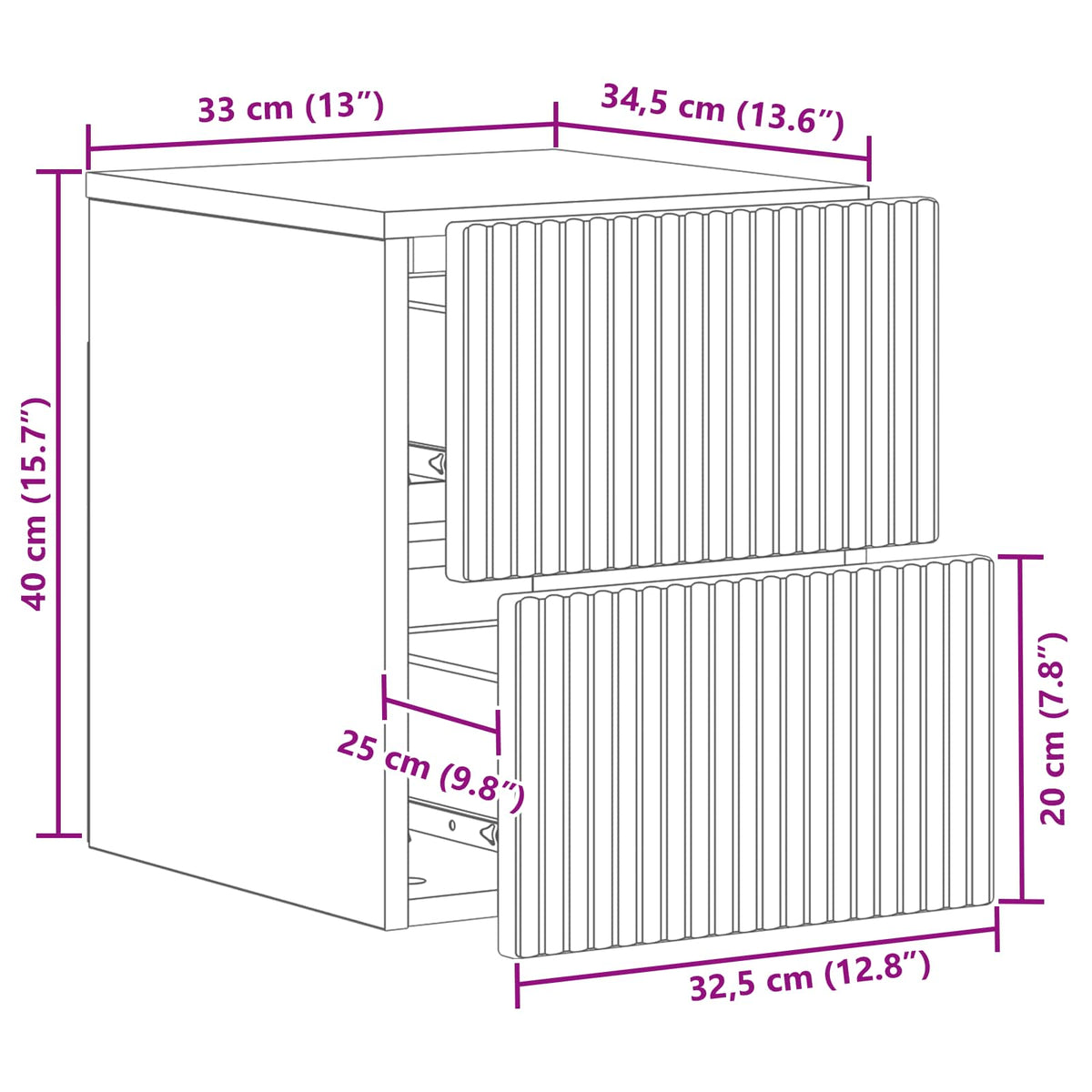 Wandmontierter Nachttisch 2 Stk. Betongrau 33 x 34,5 x 40 cm