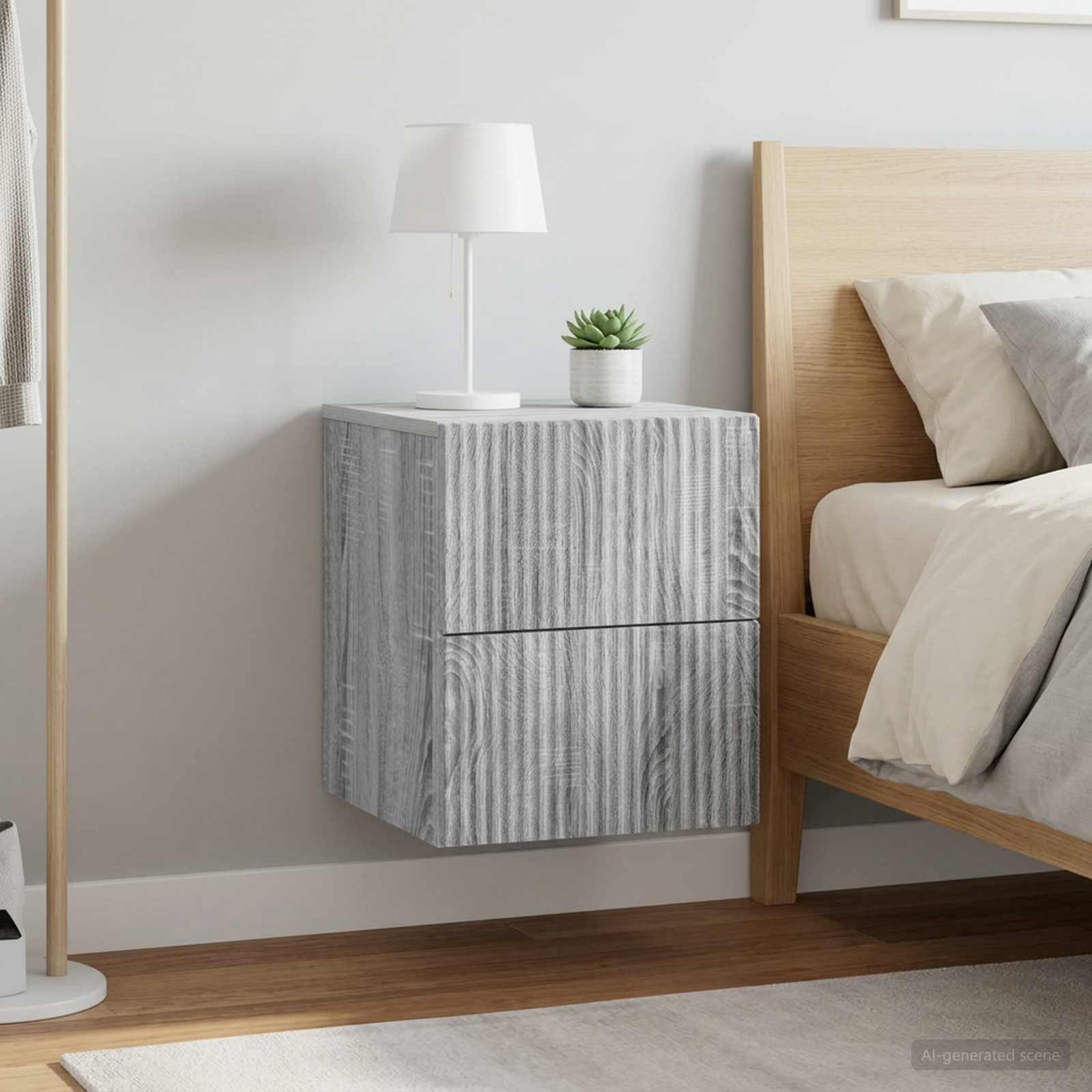 Wandmontierter Nachttisch 2 Stk. Sonoma-Grau 33 x 34,5 x 40 cm