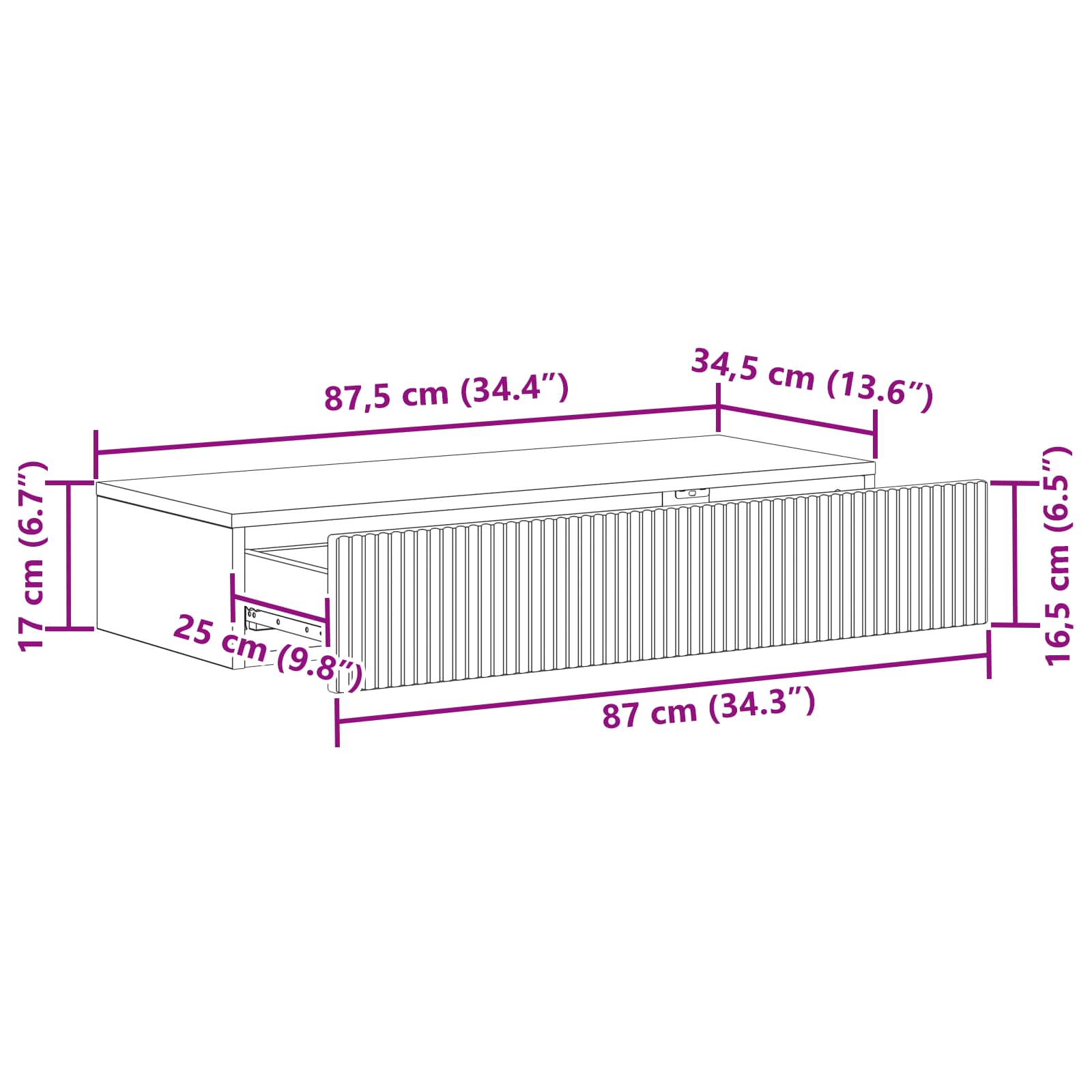 Wandmontierter Beistelltisch 87,5 x 34,5 x 17 cm Holzwerkstoff