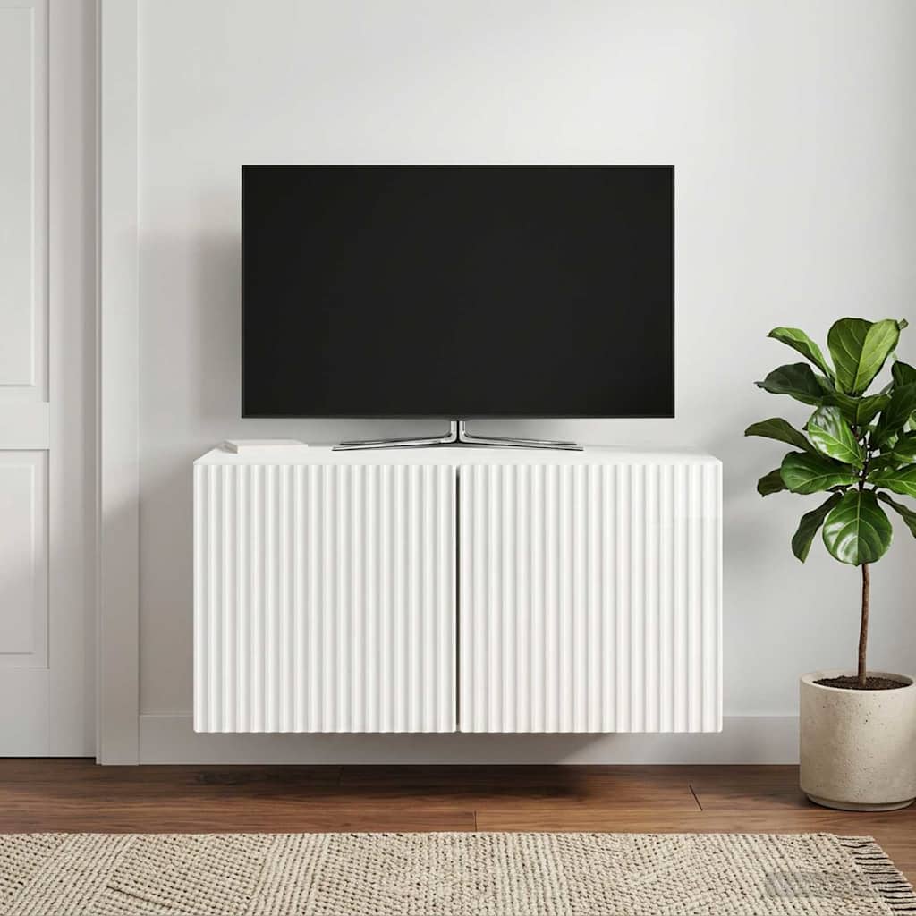 Wandmontierter TV-Schrank 59,5 x 41 x 30 cm Hochglanz Weiß