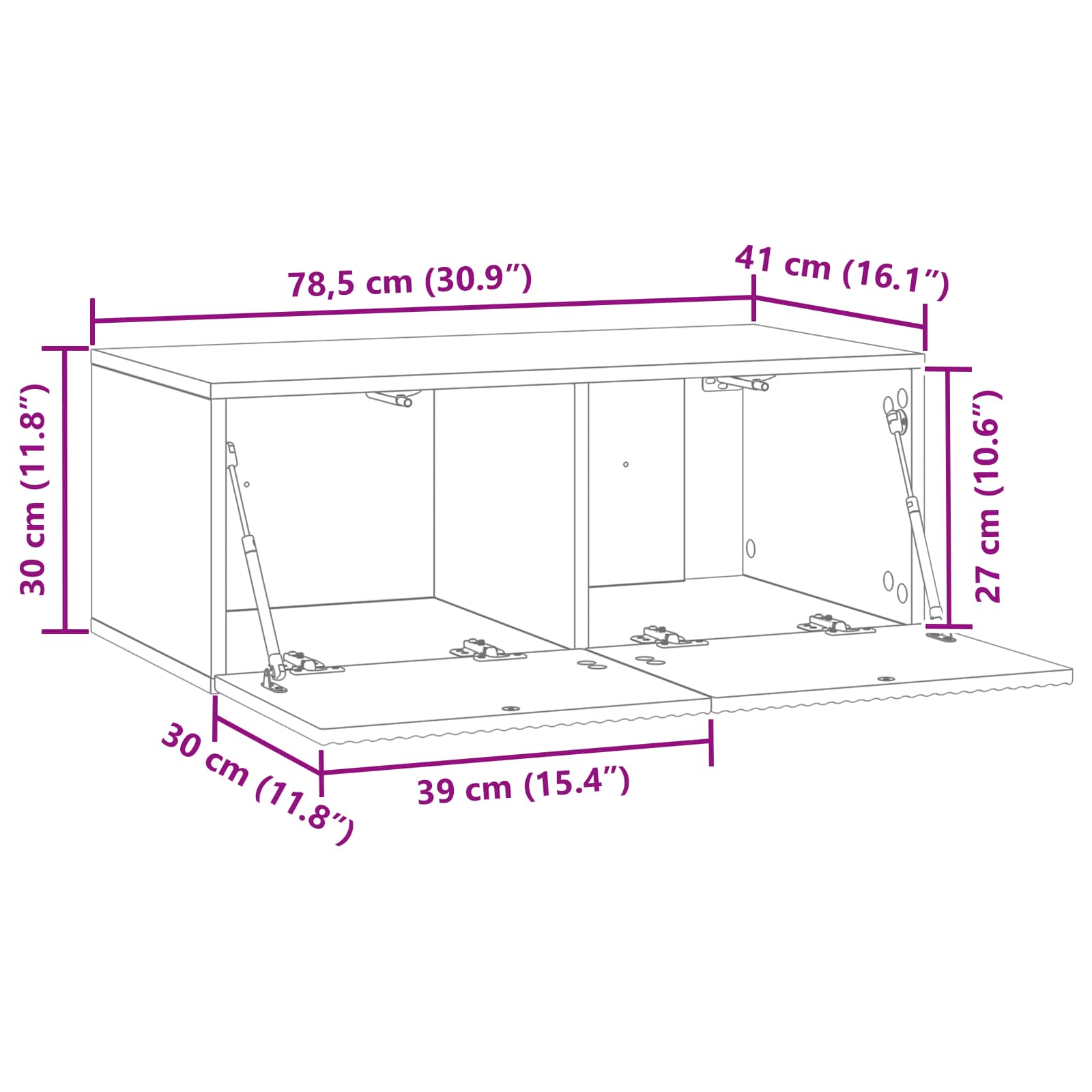 Wandmontierter TV-Schrank 78,5 x 41 x 30 cm Schwarz