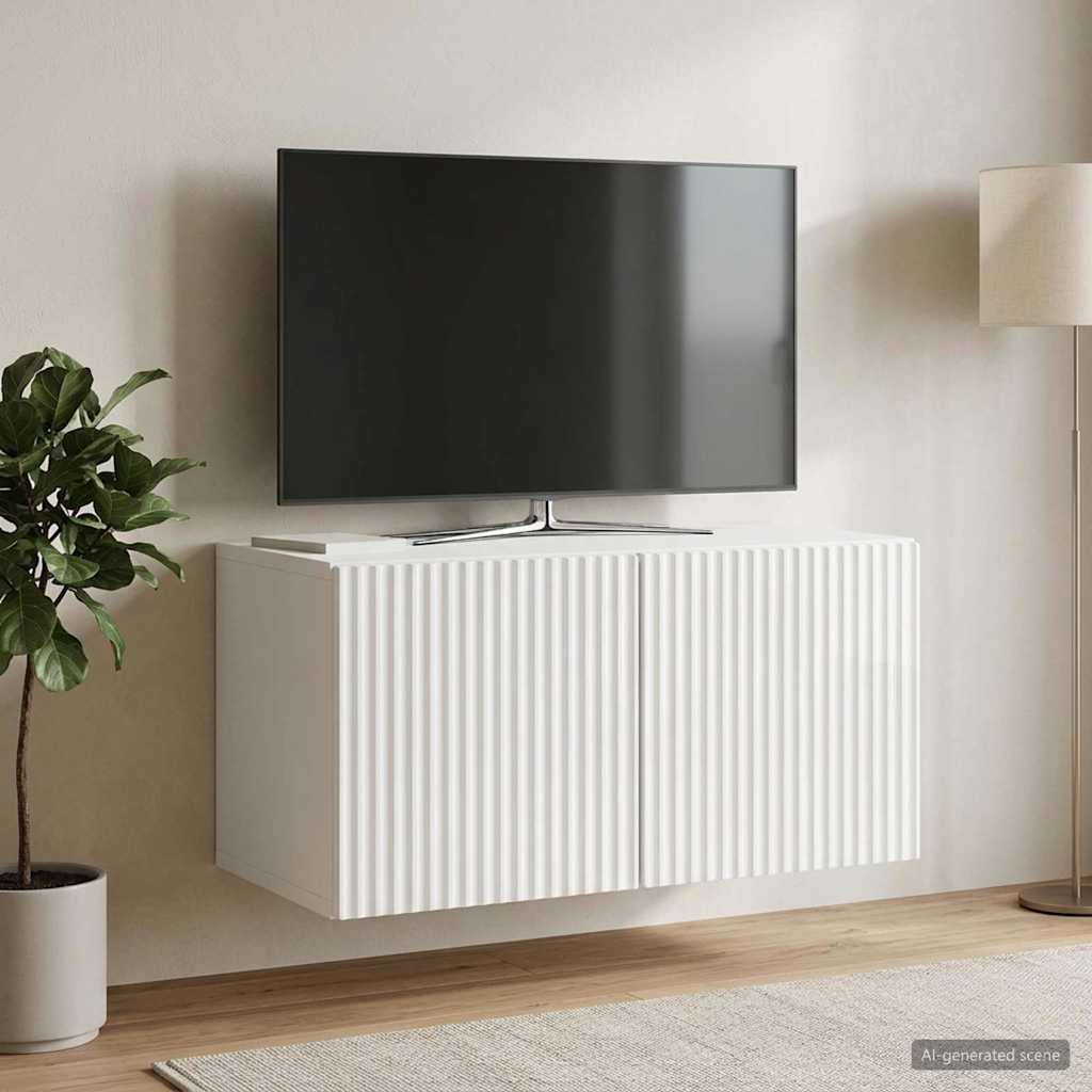 Wandmontierter TV-Schrank 59,5 x 31 x 30 cm Hochglanz Weiß