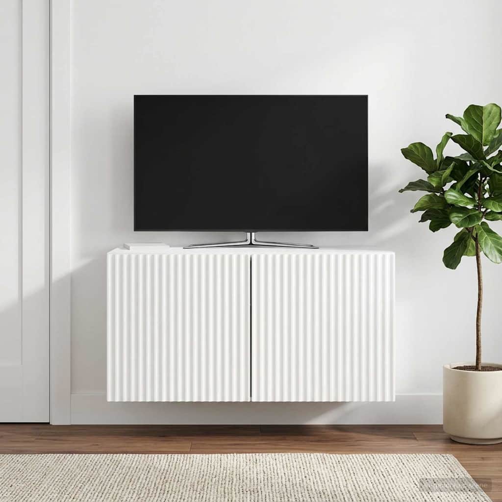 Wandmontierter TV-Schrank 59,5 x 31 x 30 cm Hochglanz Weiß