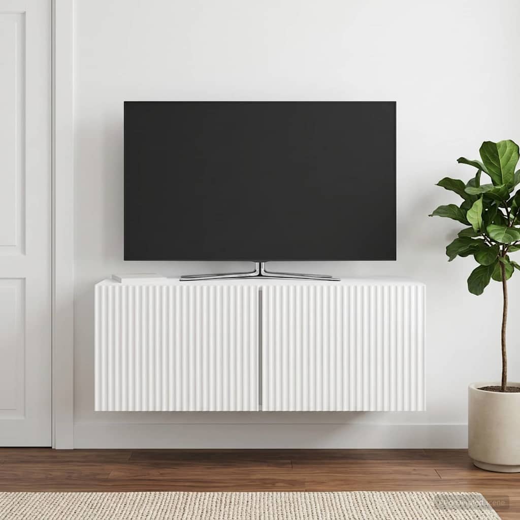 Wandmontierter TV-Schrank 78,5 x 31 x 30 cm Hochglanz Weiß
