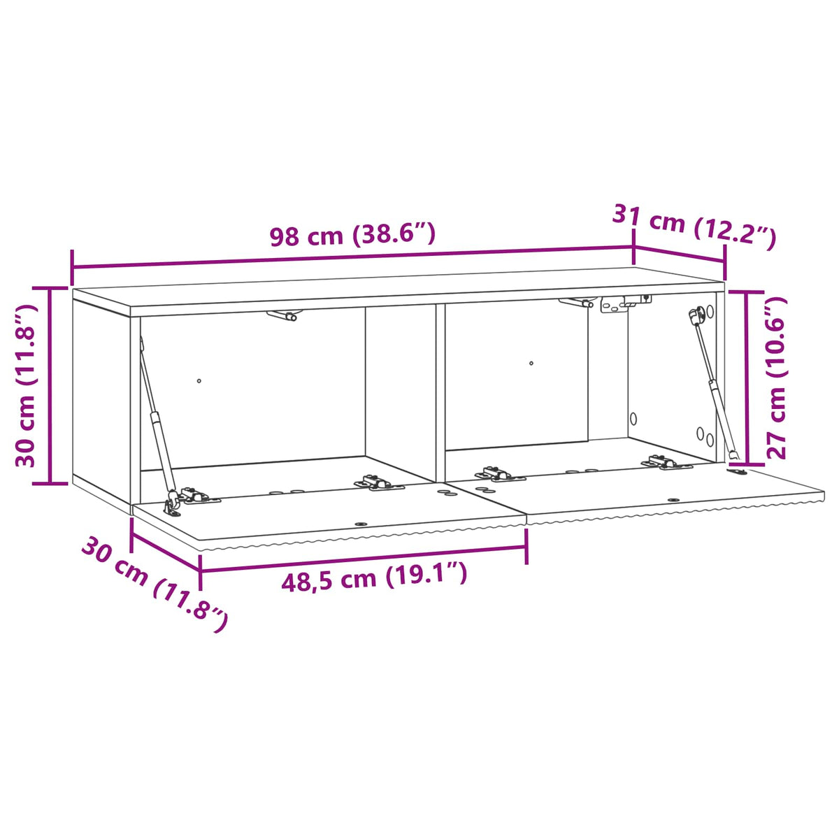 Wandmontierter TV-Schrank Weiß 98 x 31 x 30 cm Holzwerkstoff