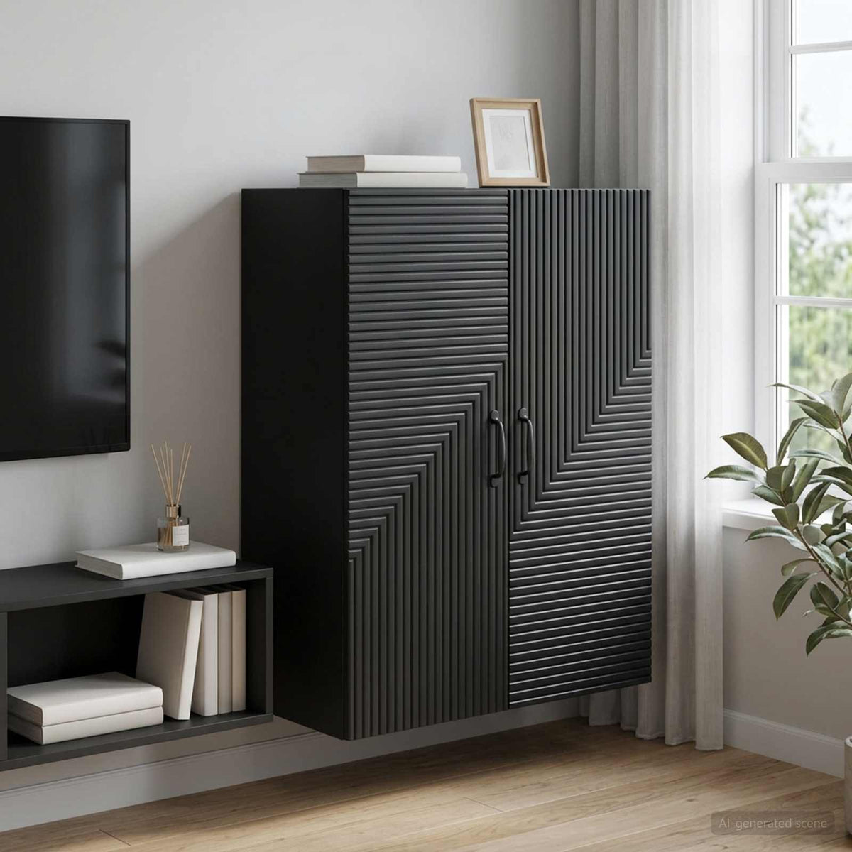 Wandschrank Schwarz 66 x 34,5 x 90 cm Holzwerkstoff