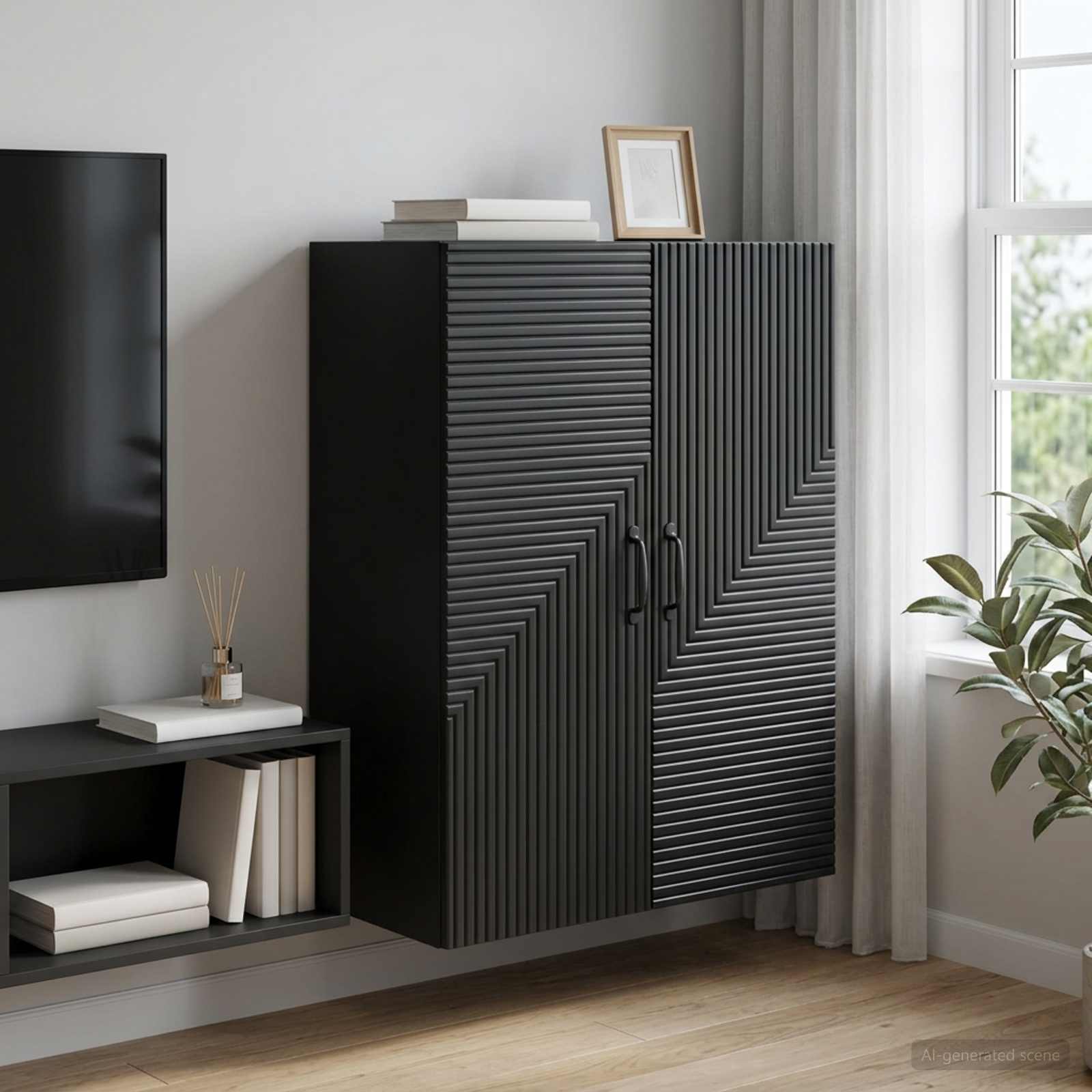 Wandschrank Schwarz 66 x 34,5 x 90 cm Holzwerkstoff