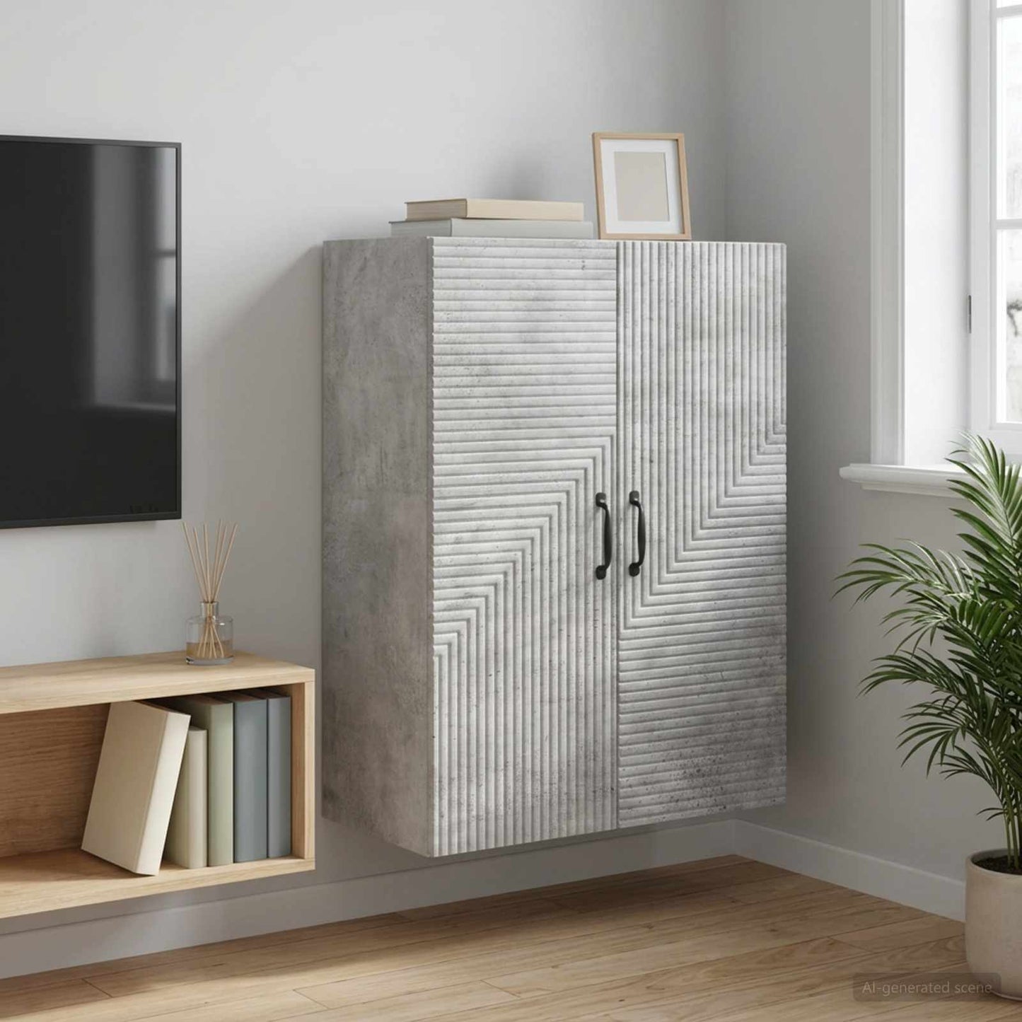 Wandschrank Betongrau 66 x 34,5 x 90 cm Holzwerkstoff