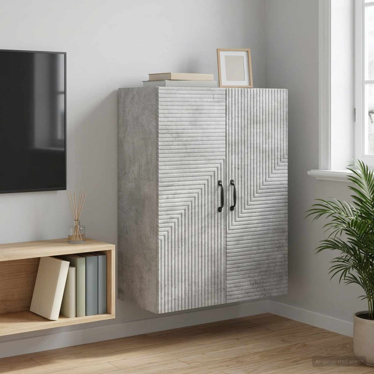 Wandschrank Betongrau 66 x 34,5 x 90 cm Holzwerkstoff