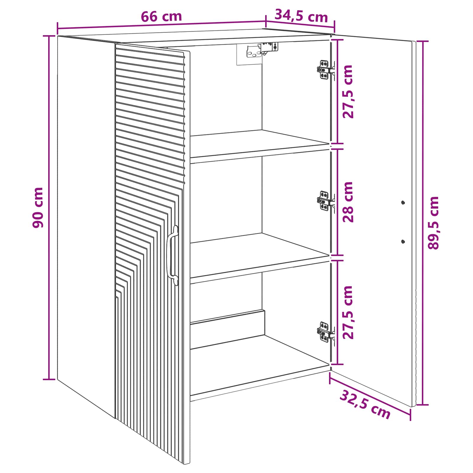 Wandschrank Hochglanz Weiß 66 x 34,5 x 90 cm Holzwerkstoff