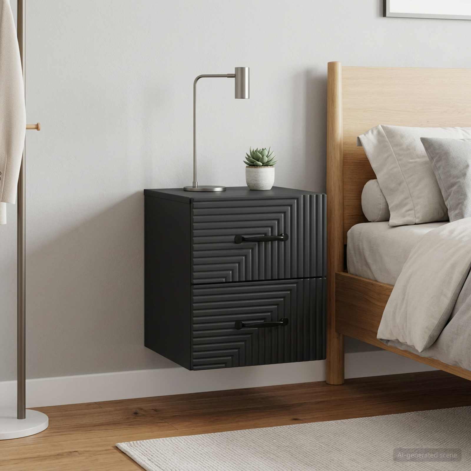 Wandmontierter Nachttisch 2 stk. Schwarz 34,5 x 33 x 40 cm