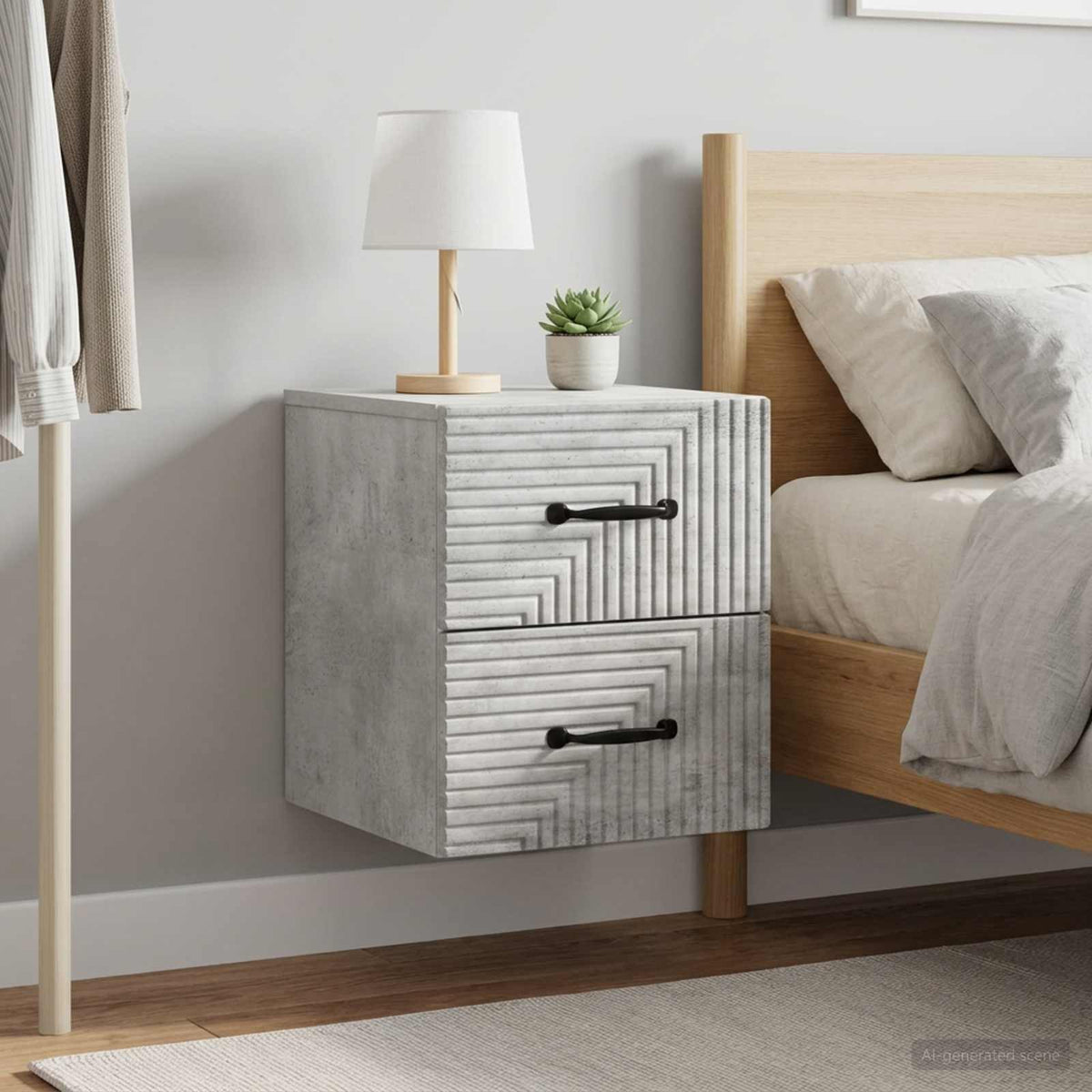 Wandmontierter Nachttisch 2 stk. Betongrau 34,5 x 33 x 40 cm