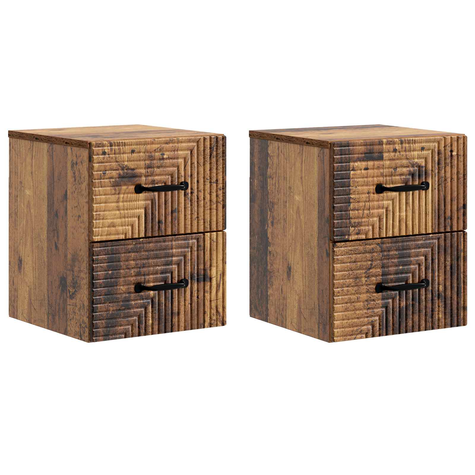 Wandmontierter Nachttisch 2 Stk. Altholz 34,5 x 33 x 40 cm