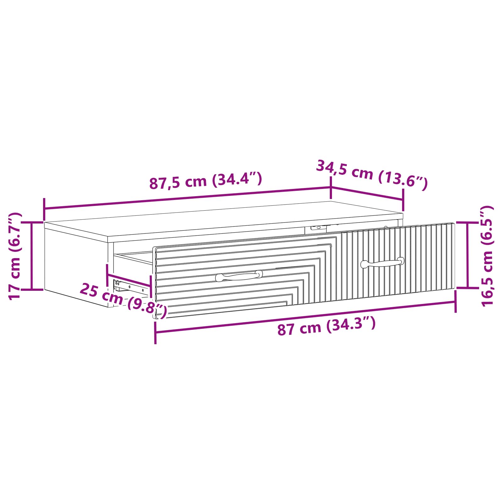 Wandmontierter Beistelltisch Weiß 87,5 x 34,5 x 17 cm