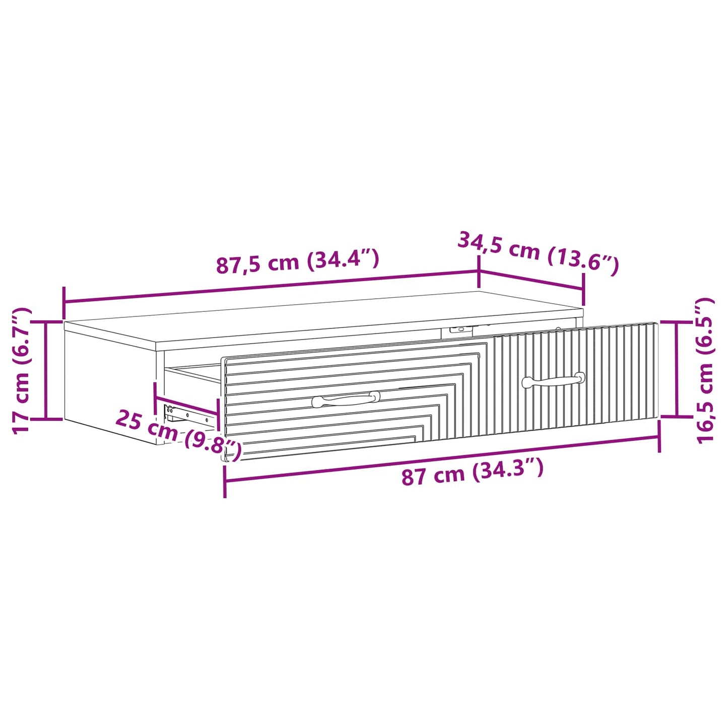 Wandmontierter Beistelltisch 87,5 x 34,5 x 17 cm Holzwerkstoff