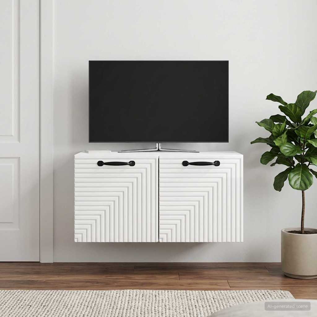 Wandmontierter TV-Schrank Hochglanz Weiß 59,5 x 41 x 30 cm