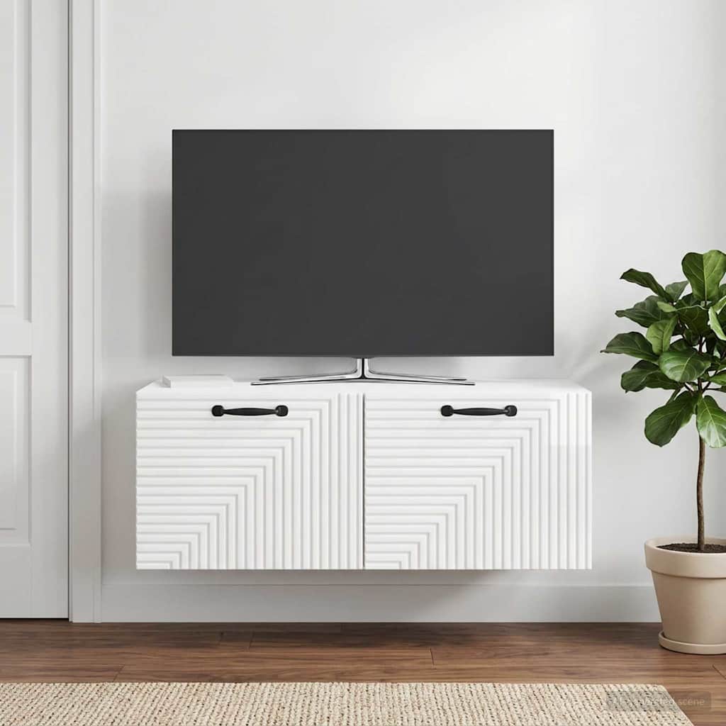 Wandmontierter TV-Schrank Hochglanz Weiß 78,5 x 41 x 30 cm