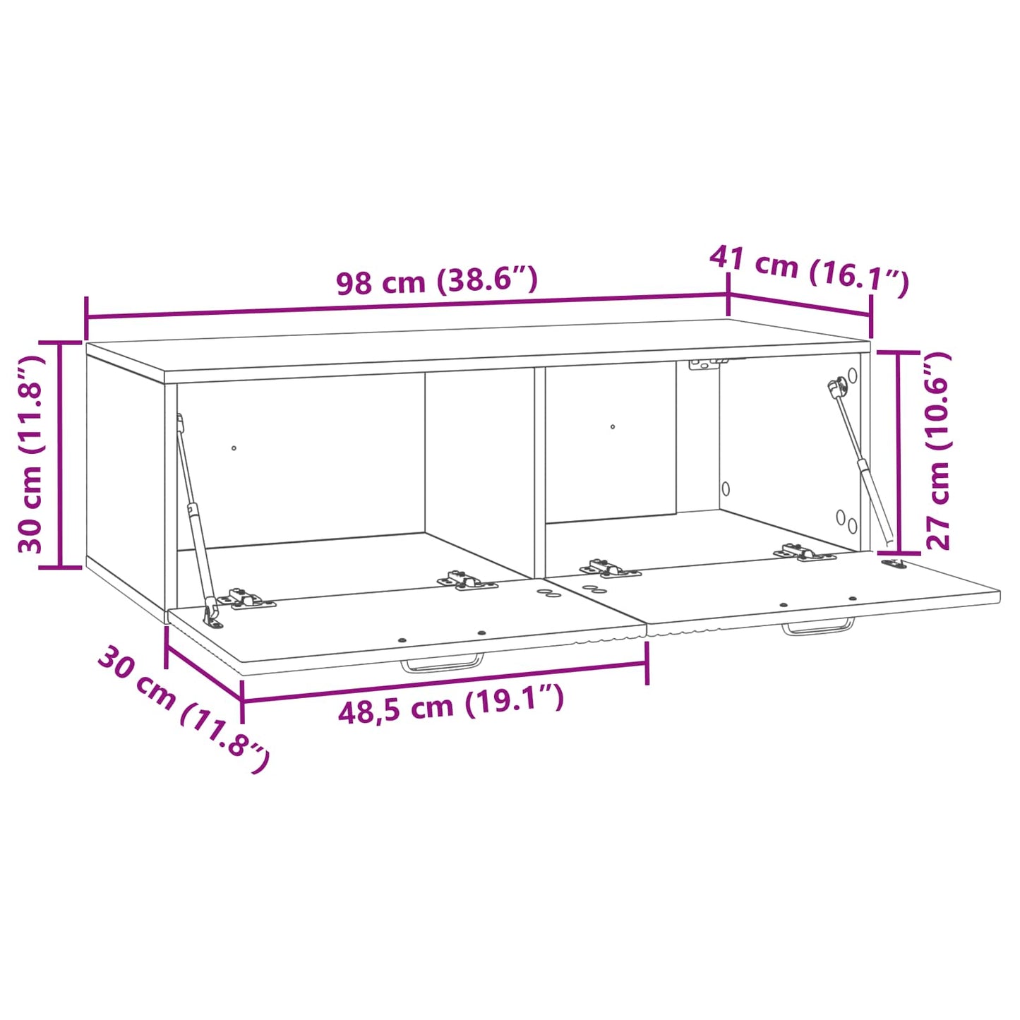 Wandmontierter TV-Schrank Betongrau 98 x 41 x 30 cm