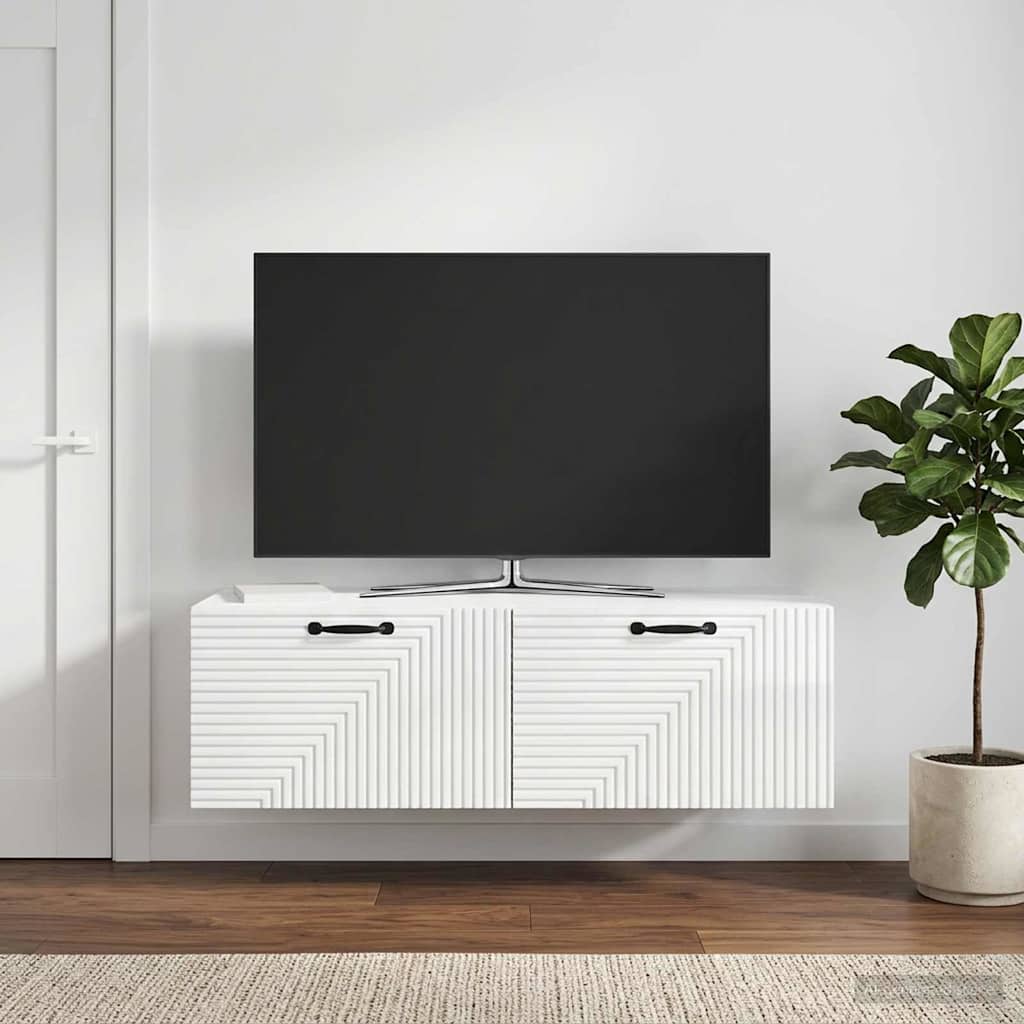 Wandmontierter TV-Schrank Hochglanz Weiß 98 x 41 x 30 cm