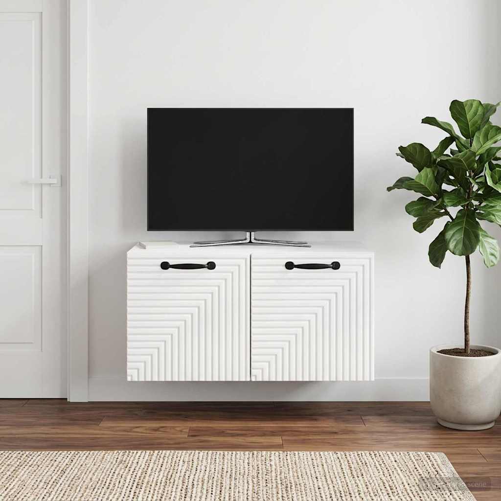 Wandmontierter TV-Schrank Hochglanz Weiß 59,5 x 31 x 30 cm