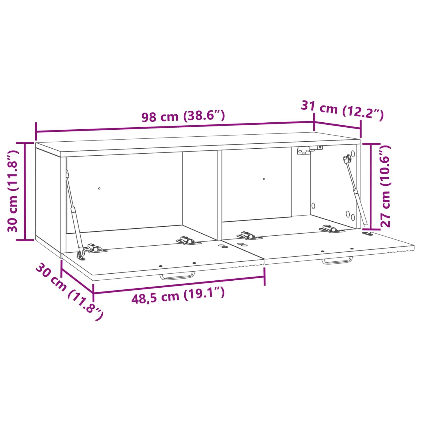Wandmontierter TV-Schrank Hochglanz Weiß 98 x 31 x 30 cm