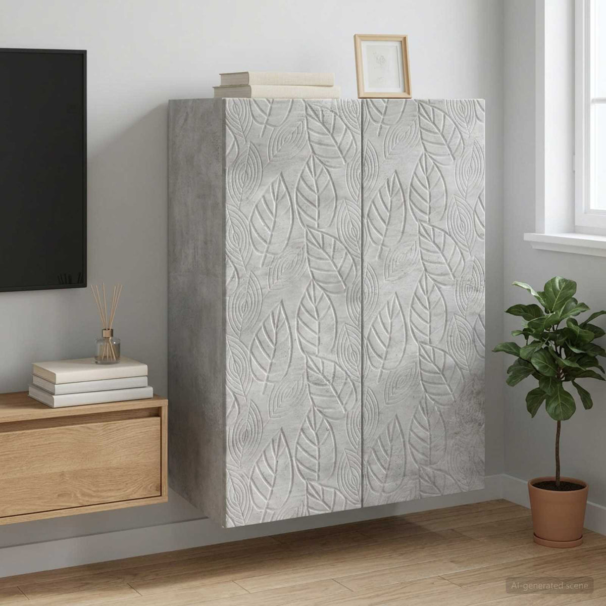 Wandschrank 66 x 34,5 x 90 cm Holzwerkstoff Betongrau