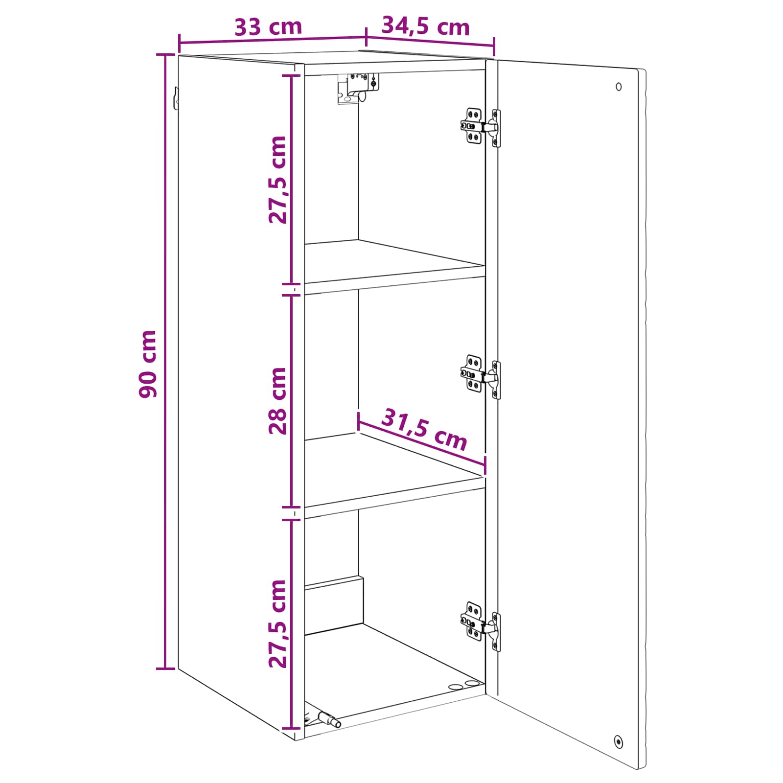 Wandschrank Weiß 33 x 34,5 x 90 cm Holzwerkstoff