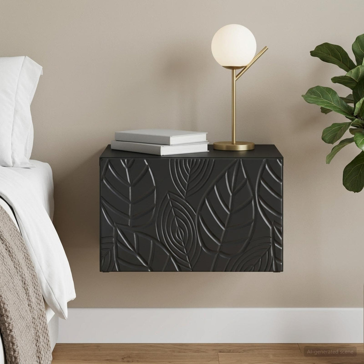 Wandmontierter Nachttisch Schwarz 49 x 34,5 x 20 cm
