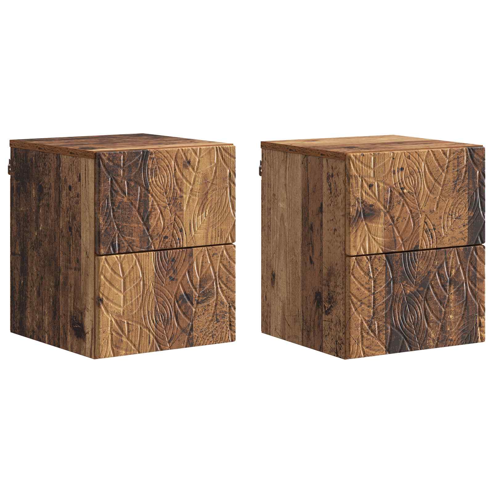 Wandmontierter Nachttisch 2 Stk. Altholz 34,5 x 33 x 40 cm
