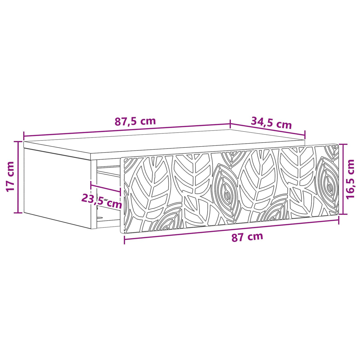 Wandmontierter Beistelltisch Weiß 87,5 x 34,5 x 17 cm