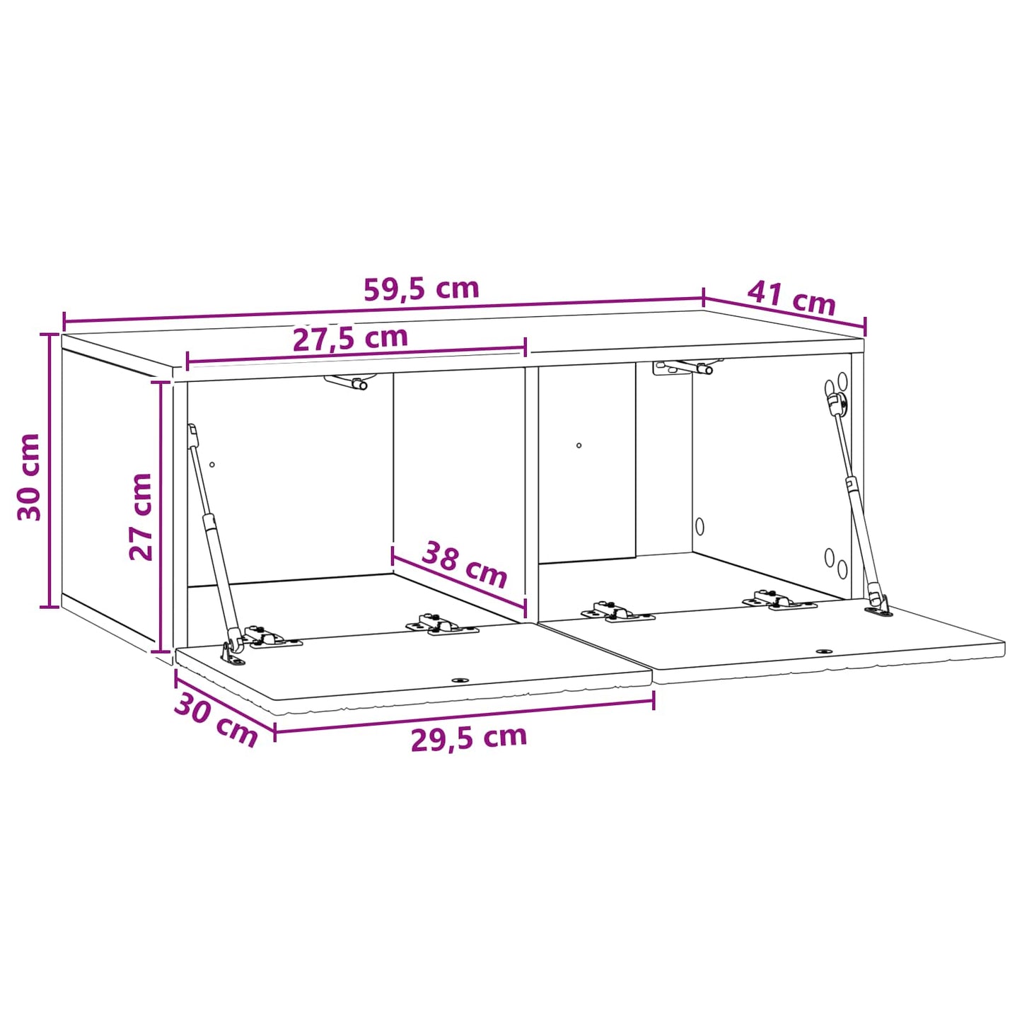 Wandmontierter TV-Schrank 59,5 x 41 x 30 cm Weiß Holzwerkstoff