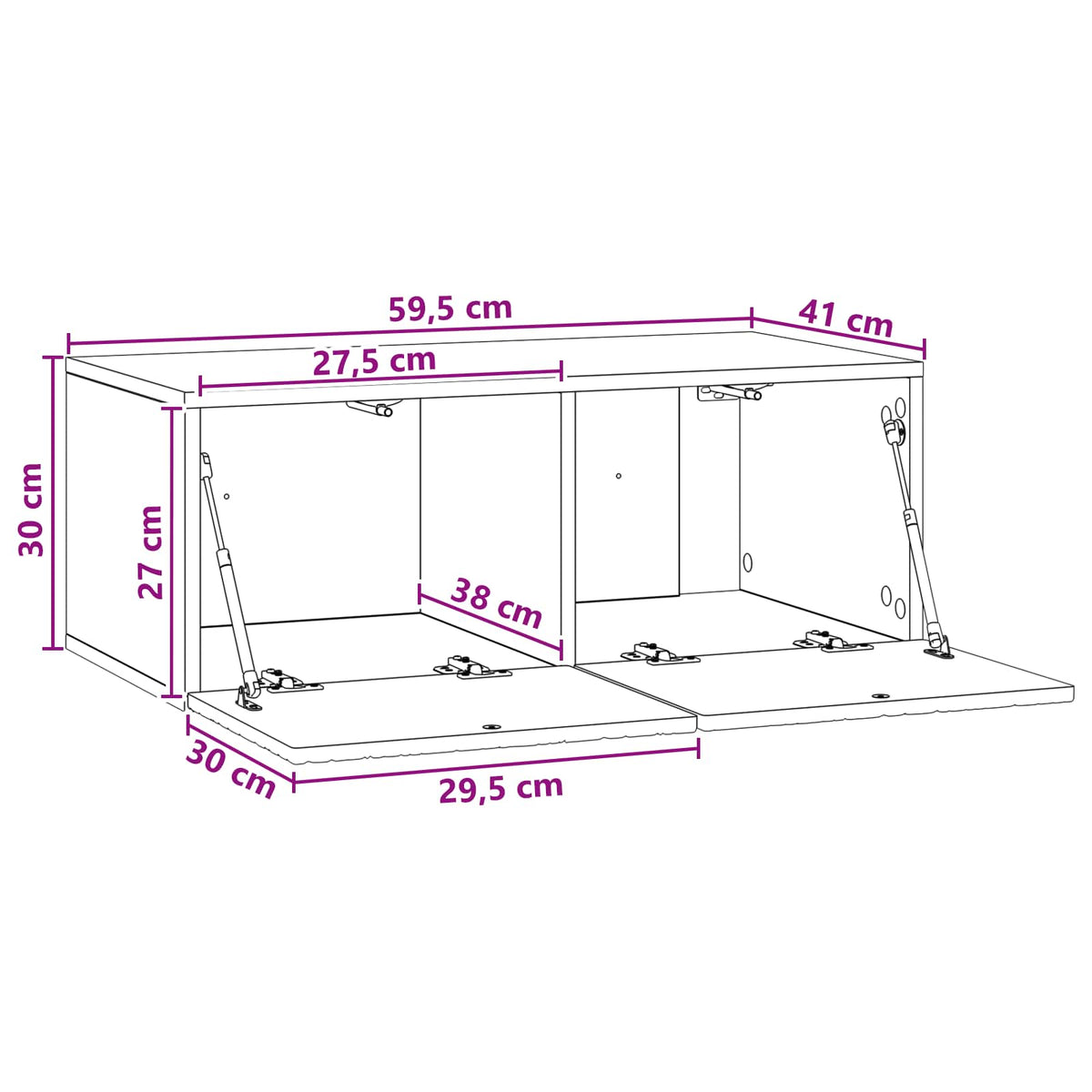 Wandmontierter TV-Schrank 59,5 x 41 x 30 cm Hochglanz Weiß