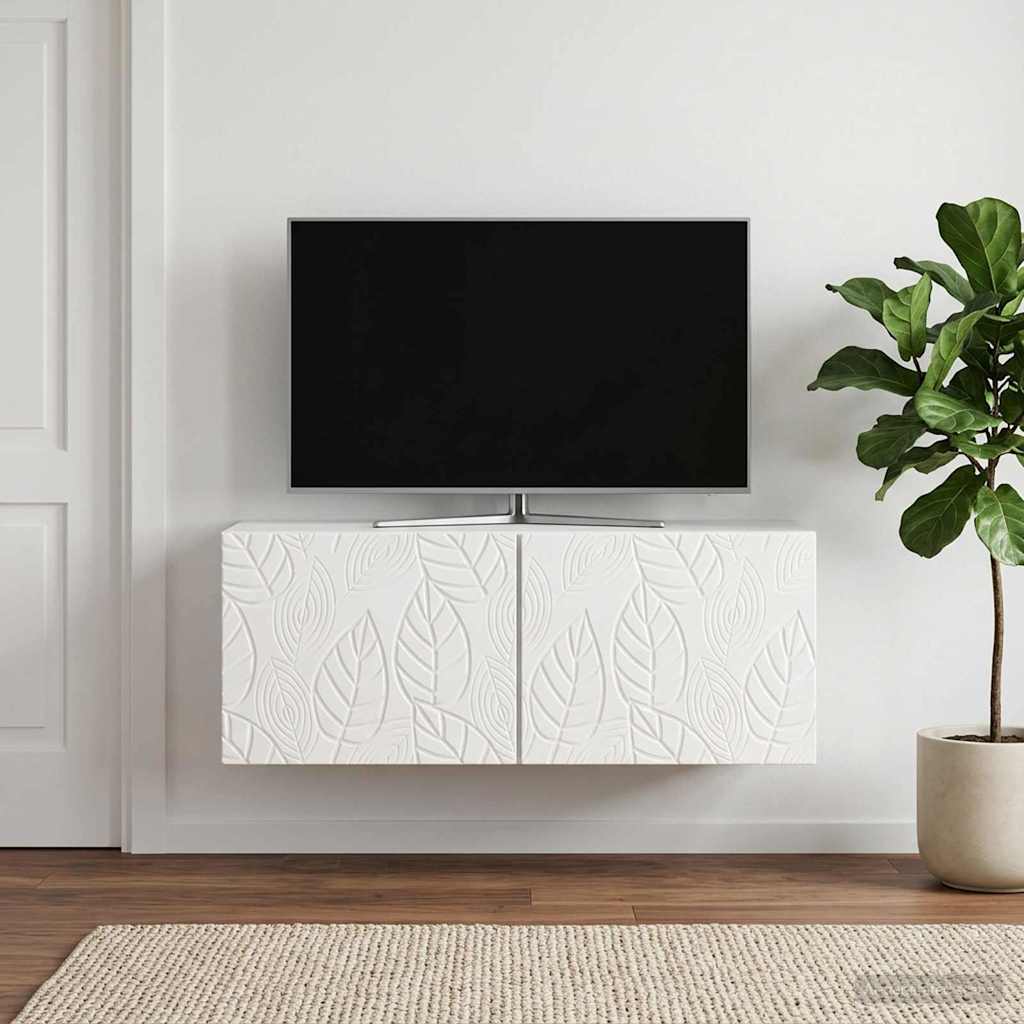 Wandmontierter TV-Schrank 98 x 41 x 30 cm Hochglanz Weiß