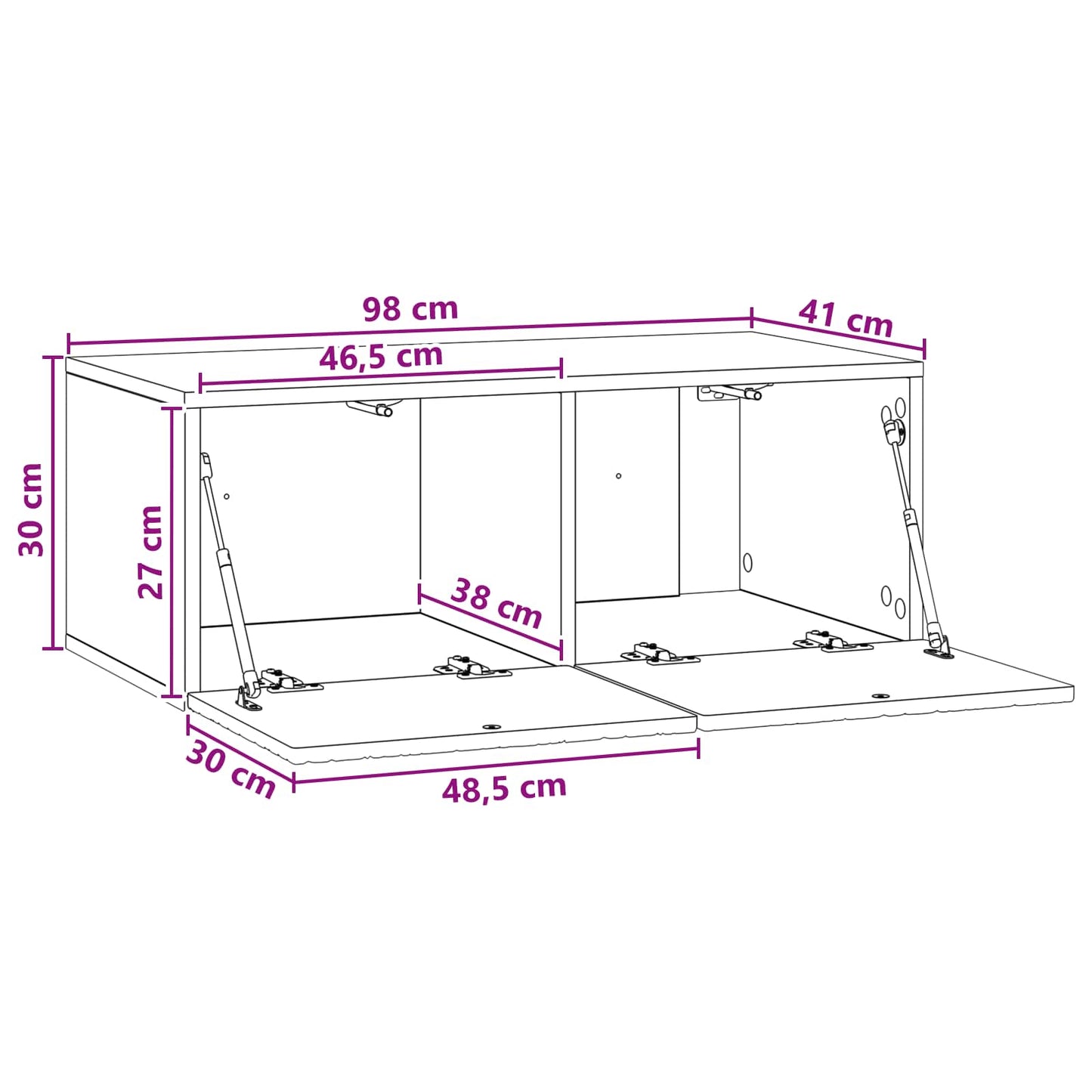 Wandmontierter TV-Schrank 98 x 41 x 30 cm Hochglanz Weiß