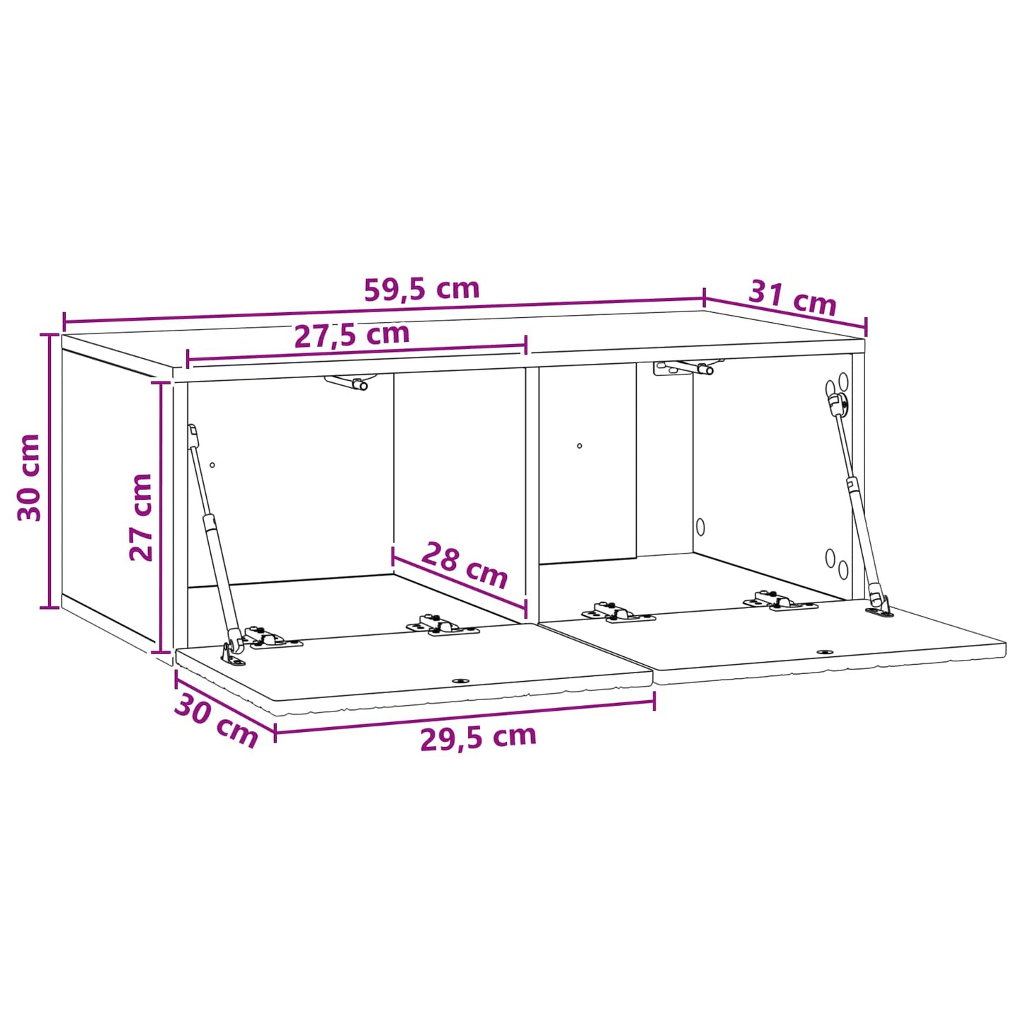 Wandmontierter TV-Schrank 59,5 x 31 cm Hochglanz Weiß