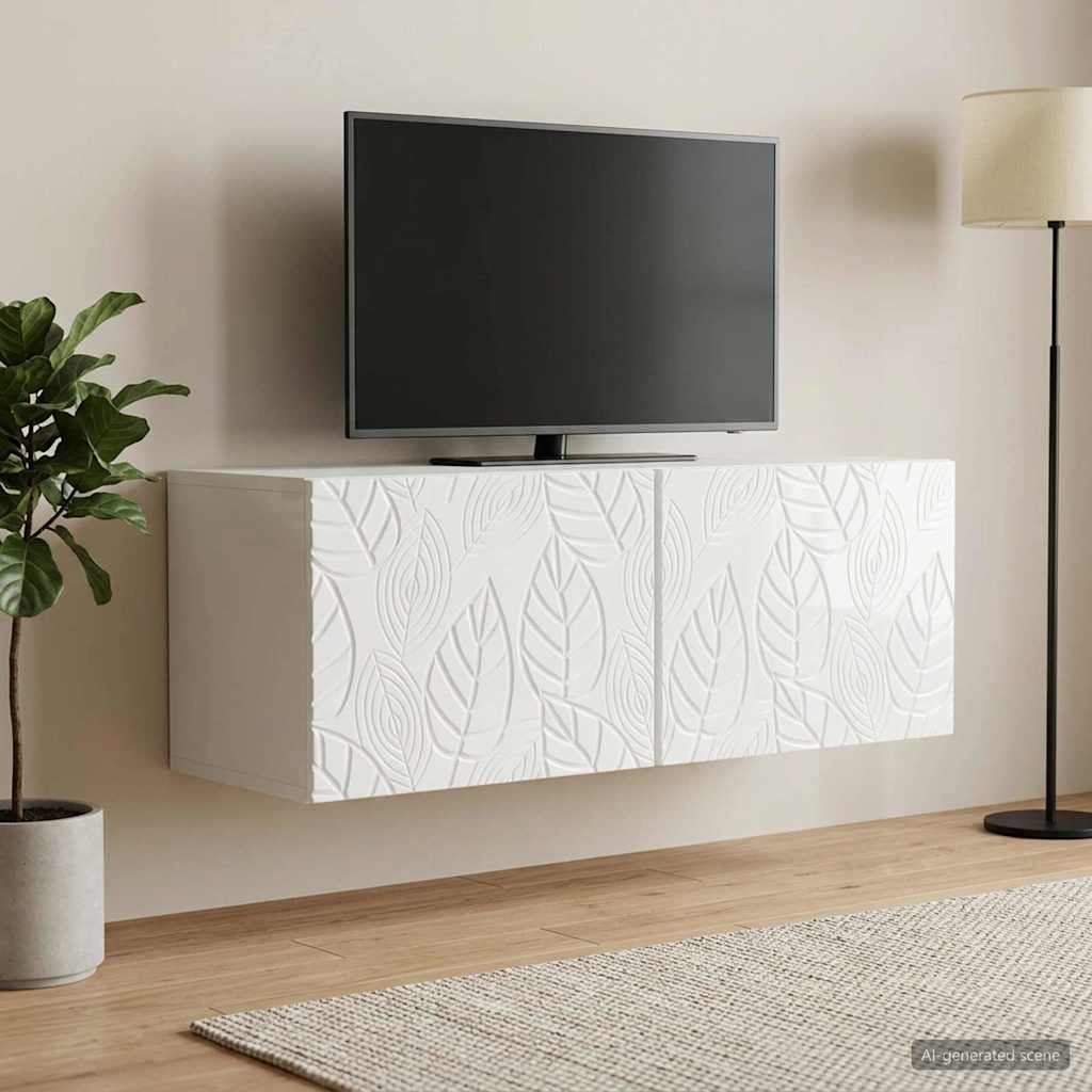 Wandmontierter TV-Schrank 98 x 31 cm Hochglanz Weiß