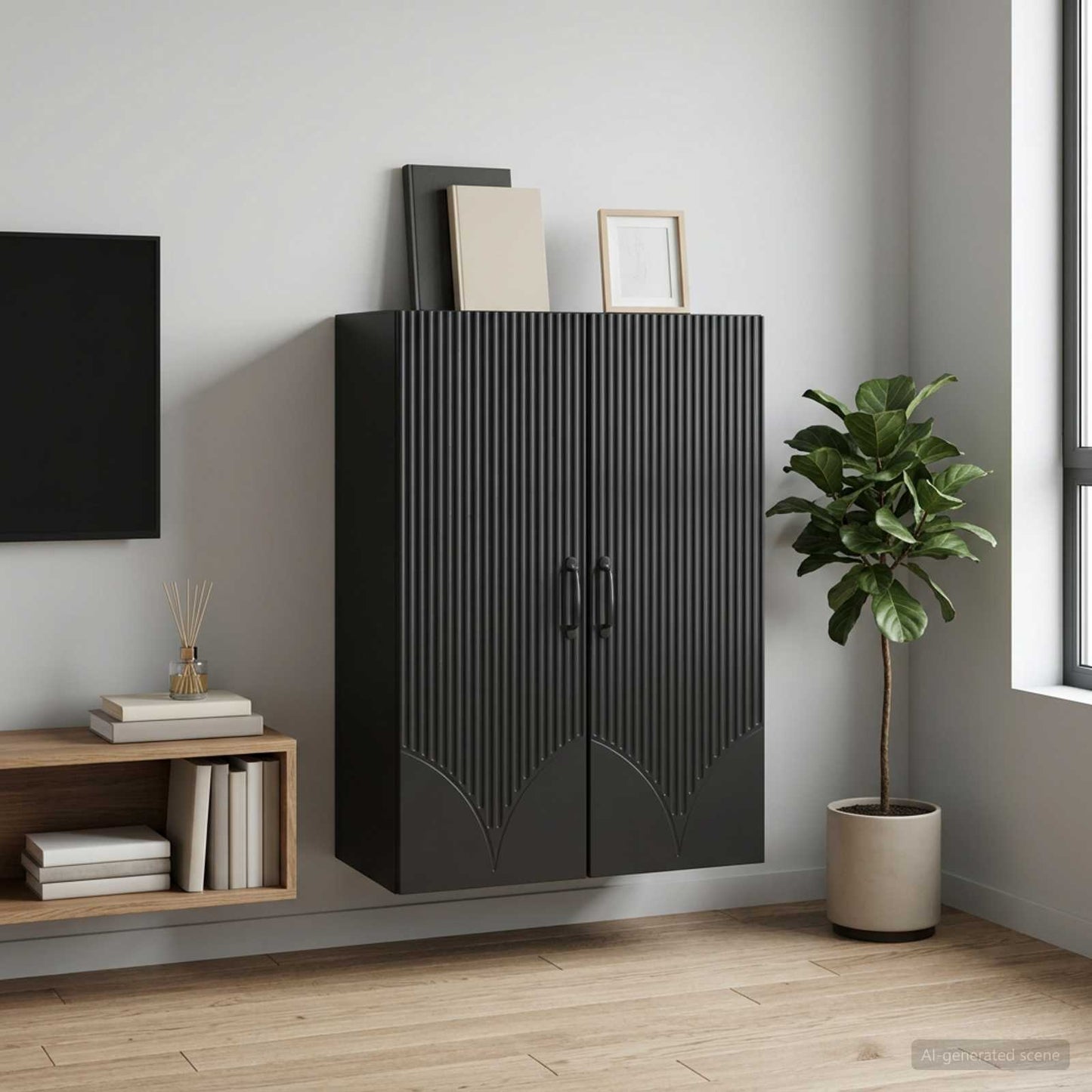 Wandschrank 66 x 34,5 x 90 cm Holzwerkstoff Schwarz