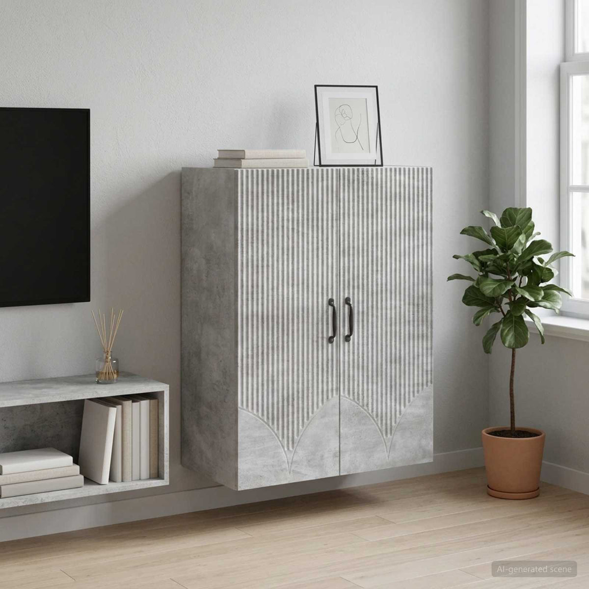 Wandschrank 66 x 34,5 x 90 cm Holzwerkstoff Betongrau