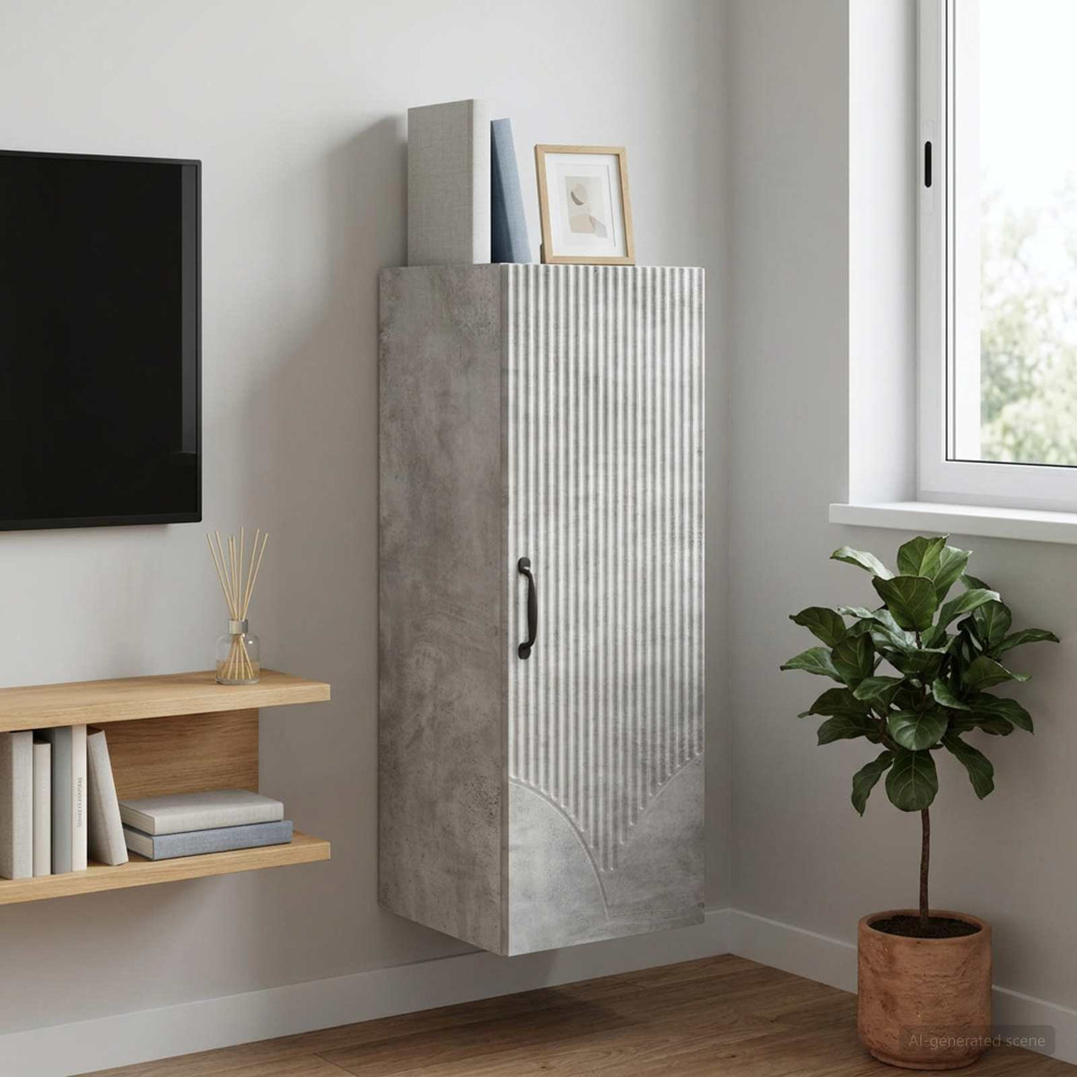 Wandschrank 33 x 34,5 x 90 cm Holzwerkstoff Betongrau
