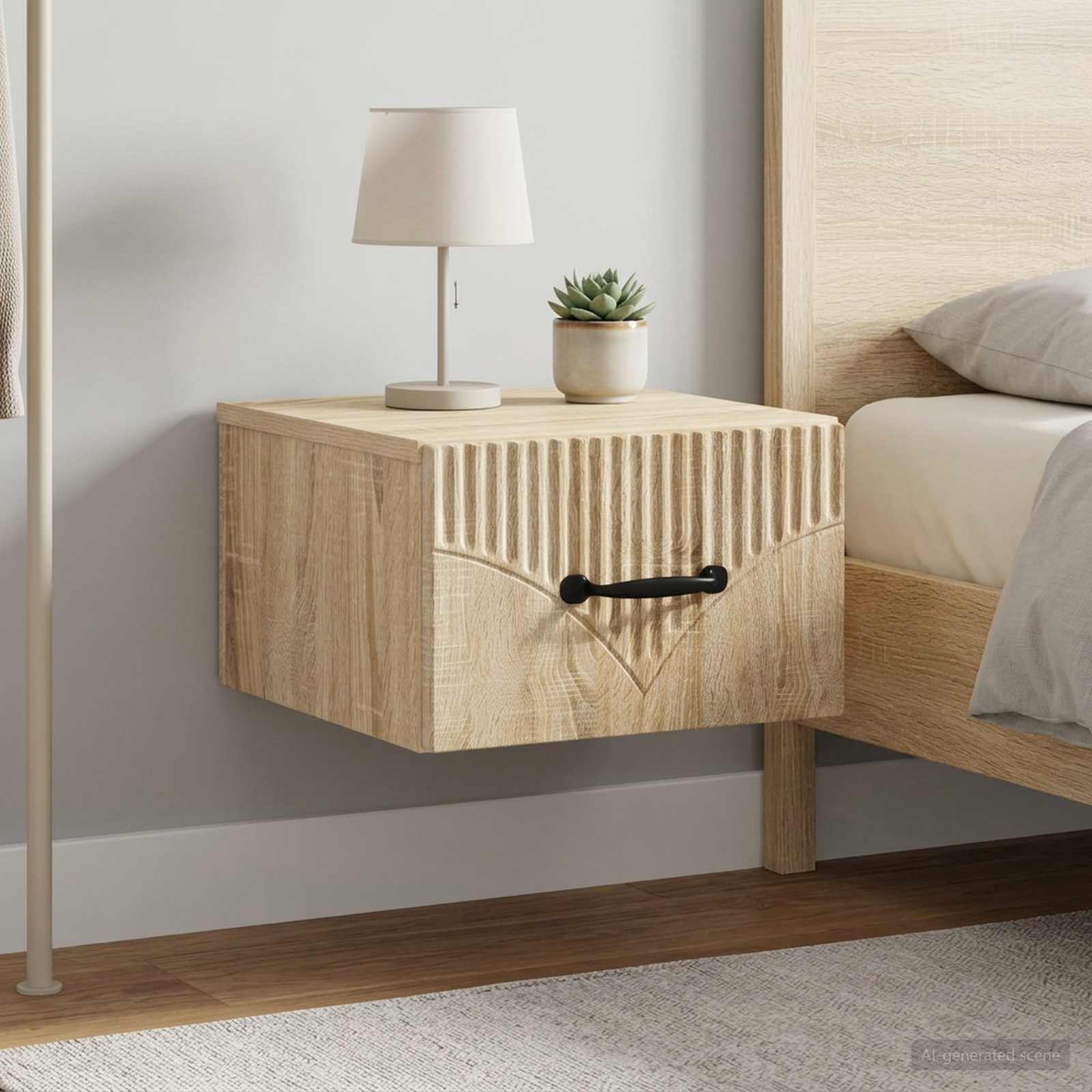 Wandmontierter Nachttisch 2 stk. Sonoma-Eiche 34,5 x 33 x 20 cm