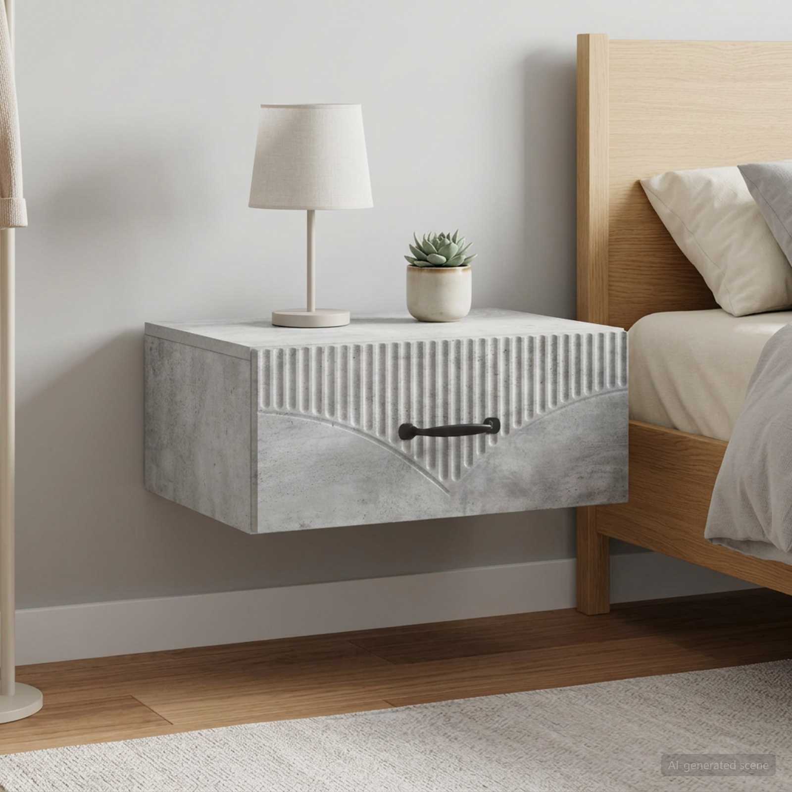 Wandmontierter Nachttisch 2 stk. Betongrau 49 x 34,5 x 20 cm