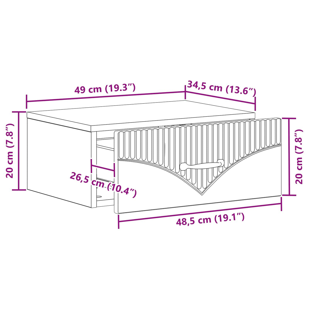 Wandmontierter Nachttisch 2 stk. Betongrau 49 x 34,5 x 20 cm
